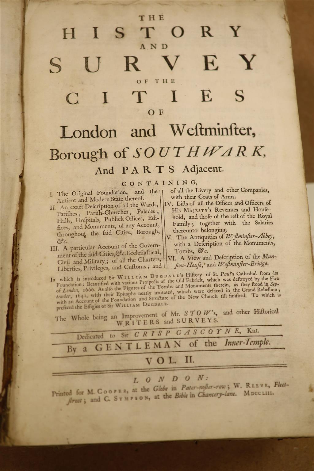 Mottley, J., The history and survey of the cities of London and Westminster, borough of Southwark and parts adjacent, London, M.Cooper,